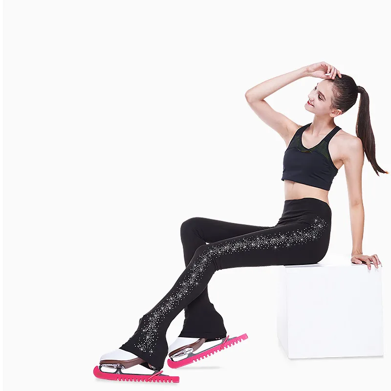 Figuur Schaatsen Broek Vrouwen Meisjes Ijs Broek Zwart Spandex Rekbare Schaatsen Slijtage Effen Gekleurde Strass Tieners Sport Kid