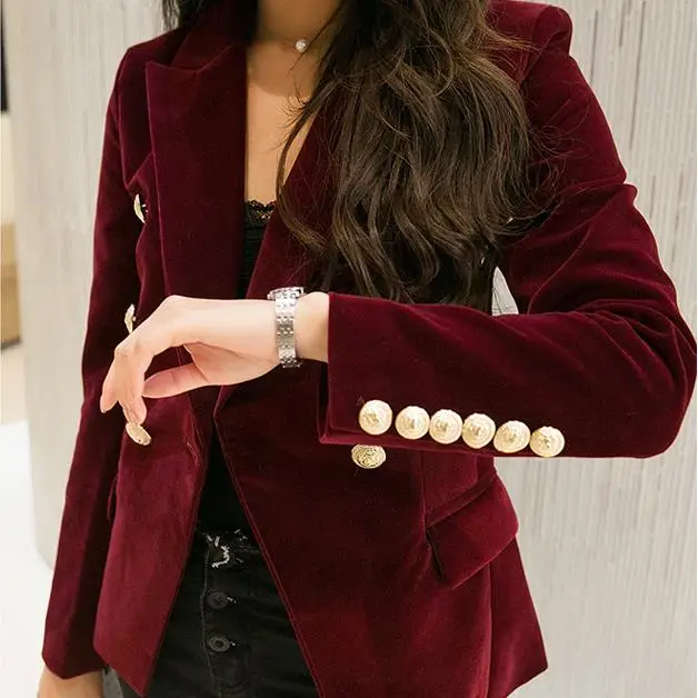 Spring and Autumn new Slim gold velvet small suit jacket female leisure blazer