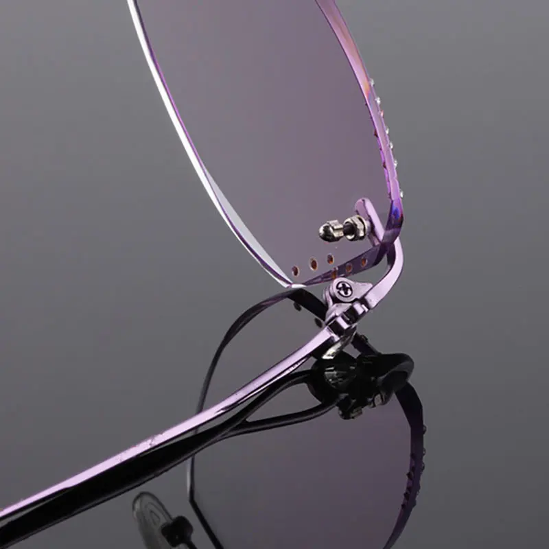 Reven jate 2123 순수 티타늄 무테 다이아몬드 커팅 여성 안경 프레임 광학 처방 안경 여성 안경 패션