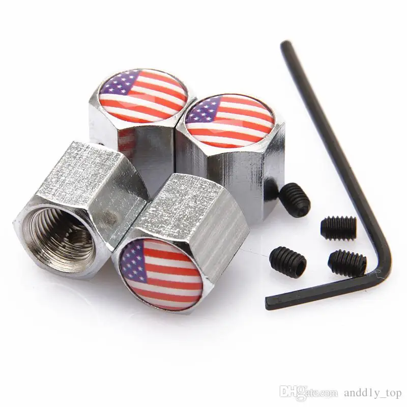 

1 Set Anti Theft Car Round Valve Stem Cap Air Stem Tyre Tire Caps Cover For American USA Flag