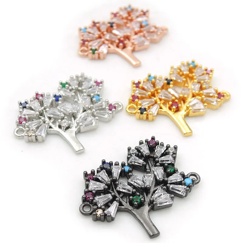 22*20*2mm Micro Pave CZ Of Mixing Colors Tree Connector Fit For Women As DIY Bracelets Accessory