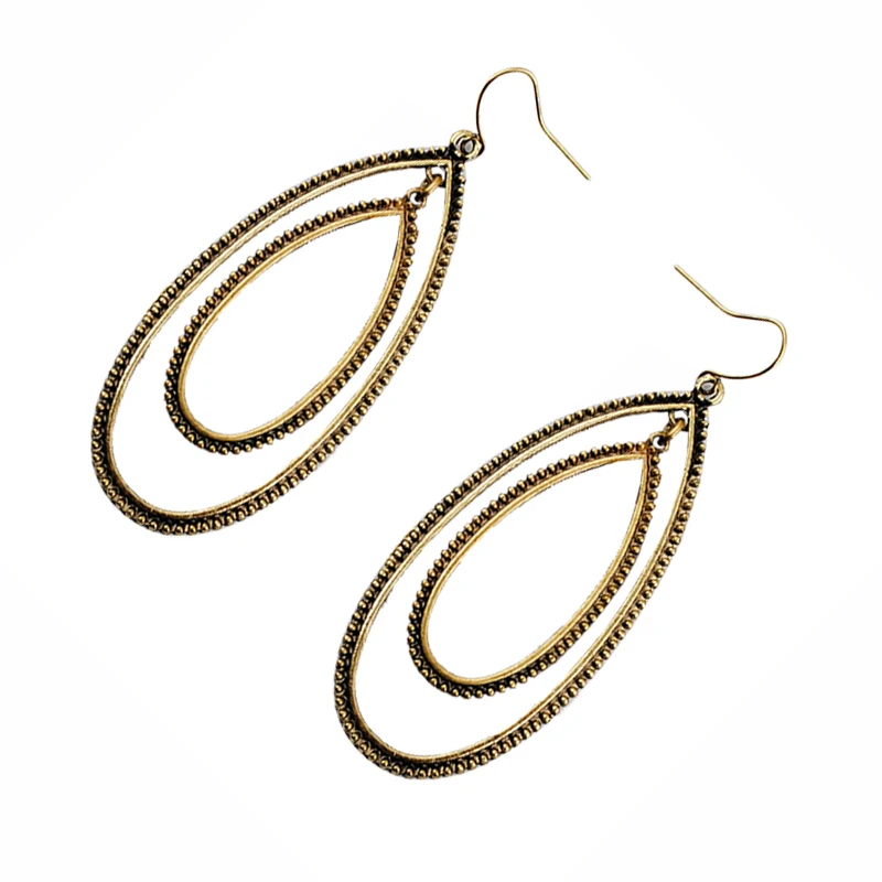 New Design Big Alloy Long Earrings Teardrop-Shaped Ancient Gold Ear Jewelry