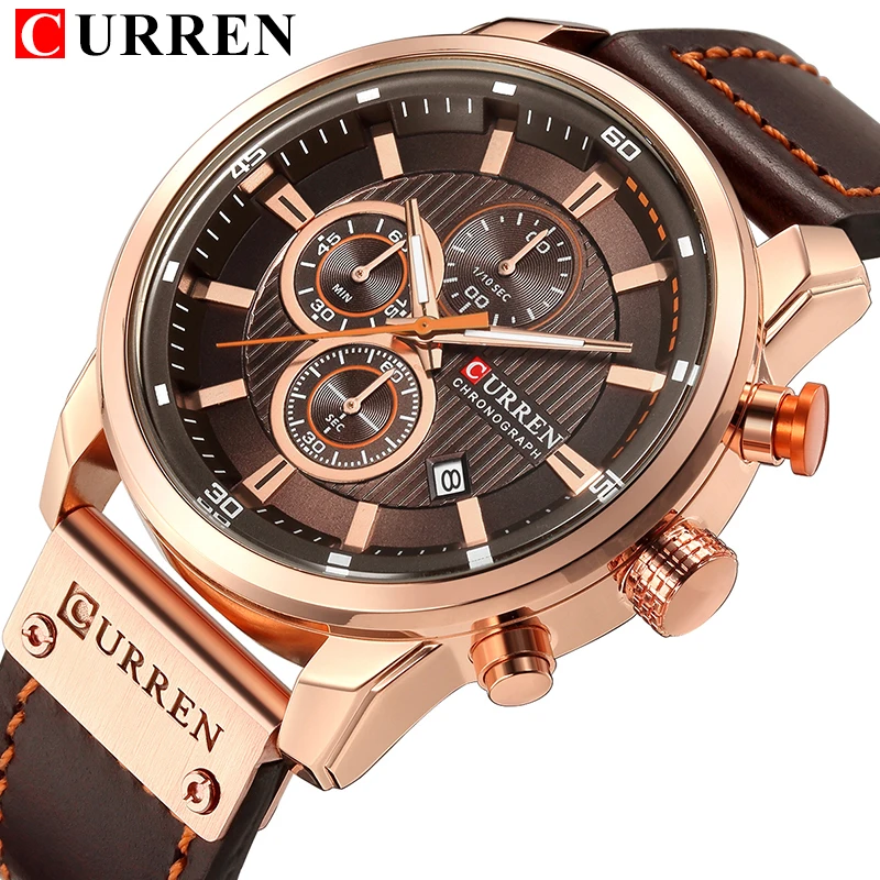 CURREN Watch Men Waterproof Chronograph Sport Military Male Clock Top Brand Luxury Leather Man Wristwatch Relogio Masculino 8291