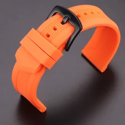 Rubber Silicone Watchband Strap 22mm Women Men Diving Black Orange Sport Watch Band Bracelet Stainless Steel Metal Clasp