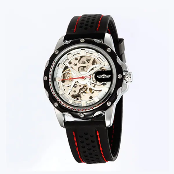 NEW WINNER Fashion Men\'s Silicone sports Watch Skeleton Hand-Winding Mechanical Wristwatch military clock Erkek Kol Saati