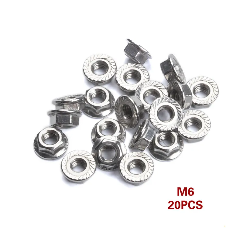 20Pcs 304 Stainless Steel Hexagon Flange Nuts Set Lock Nut Sets Threaded Nuts Fastening Hardware Accessories Nut Kit M3/4/5/6/8