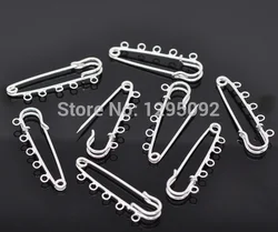 30Pcs Silver Plated Brooches Safety Pin 5 Holes Support Broche DIY Jewelry Findings 5x1.5cm