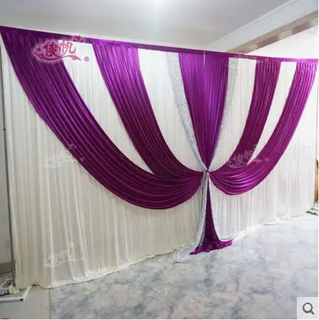 2024 New Sequins Wedding Swag wedding stage backdrops decoration romantic purple with white wedding curtain with swags