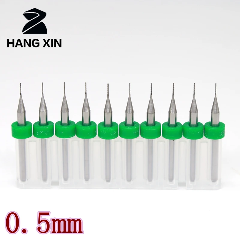 HANGXIN  10PCS 0.5mm 0.4mm Carbide Tungsten Corn Cutter cutting PCB milling bits end mill CNC router bits for Engraving machine