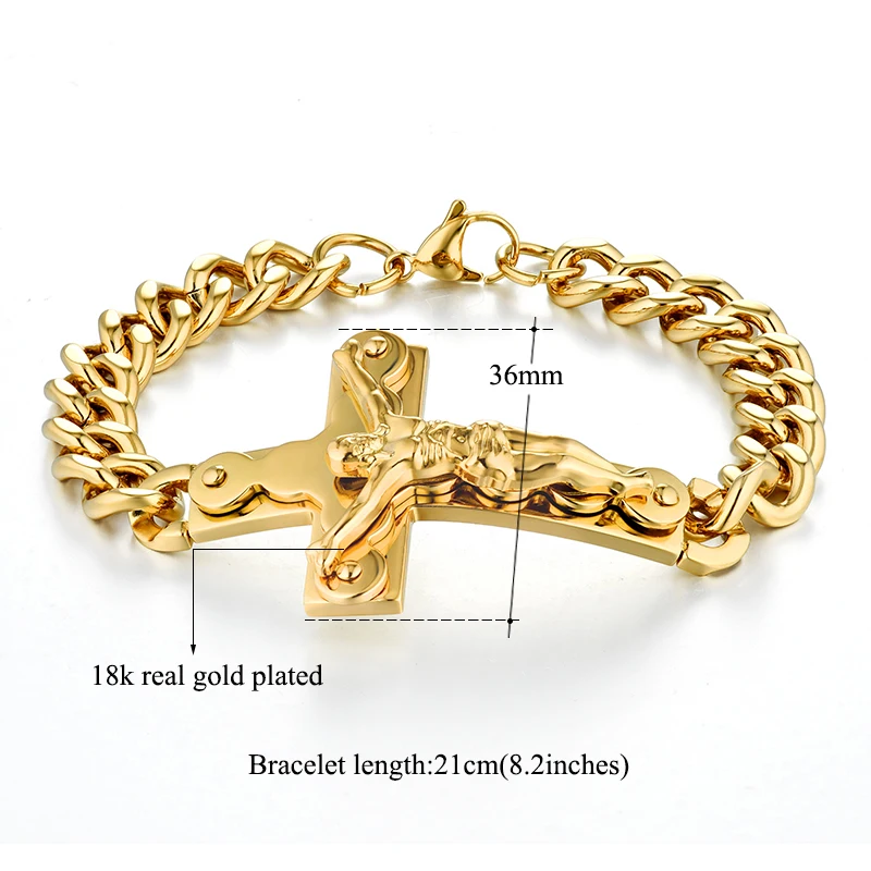 Jesus Cross Men\'s 316L Stainless Steel Bracelet Male Wholesale pulseira Mens Braclets Gold Color Wrist Bracelets For Men Jewelry