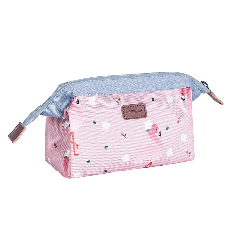 XZJJA Cute Cartoon Flamingo Portable Zipper Cosmetic Bag Girl Canvas Makeup Organiser Case Cute Simple Sundries Storage Bags