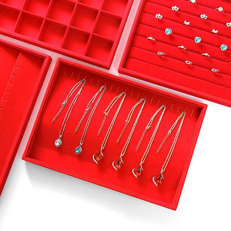 New Arrival Red Velvet Jewelry Tray Jewellery Display Box Necklace Earring Pendant Stud Organizer Other Accessories Show Case