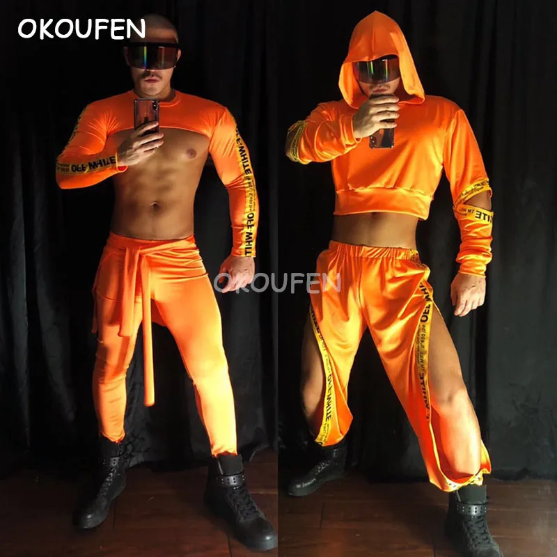 Nightclub Men Gogo Sexy Costumes Bar Club Male Singer Dance Clothing set Night Scene DS Fluorescent Overalls Stage Show Outfit