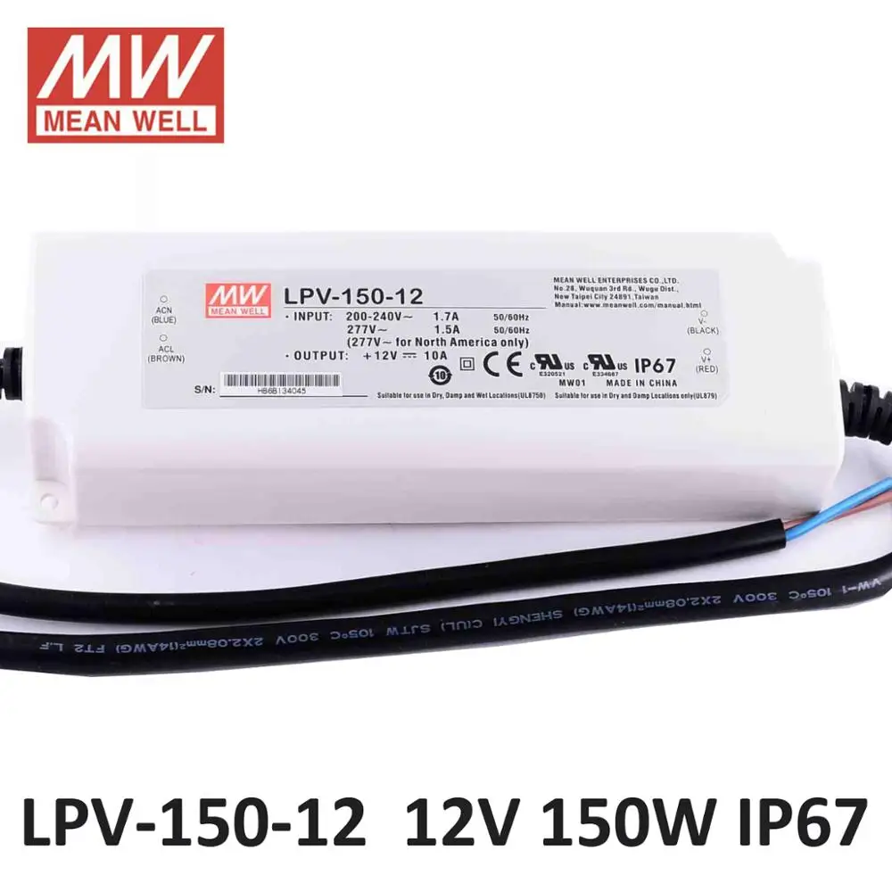 

Original Mean well 12V 24VDC switching power supply LPV-150W AC/DC led driver 180 ~305VAC input 120W 36V 48V DC LED power supply