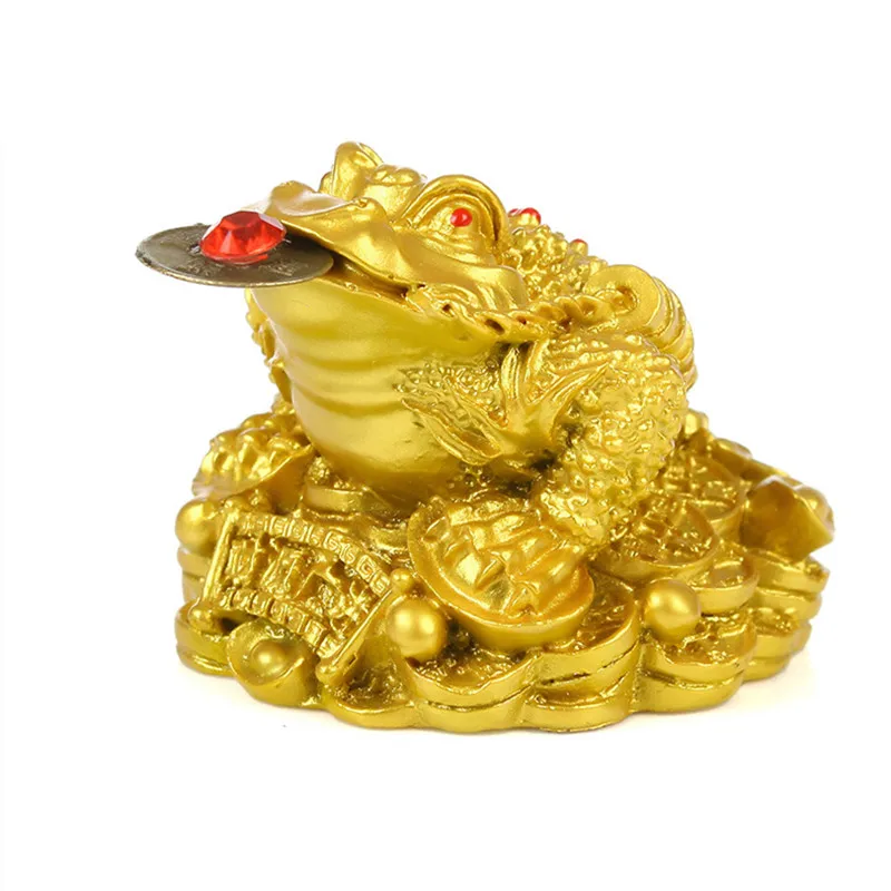 Feng Shui Toad Money LUCKY Fortune Wealth Chinese Golden Frog Toad Coin Home Office Decoration Tabletop Ornaments Lucky  YLM9769