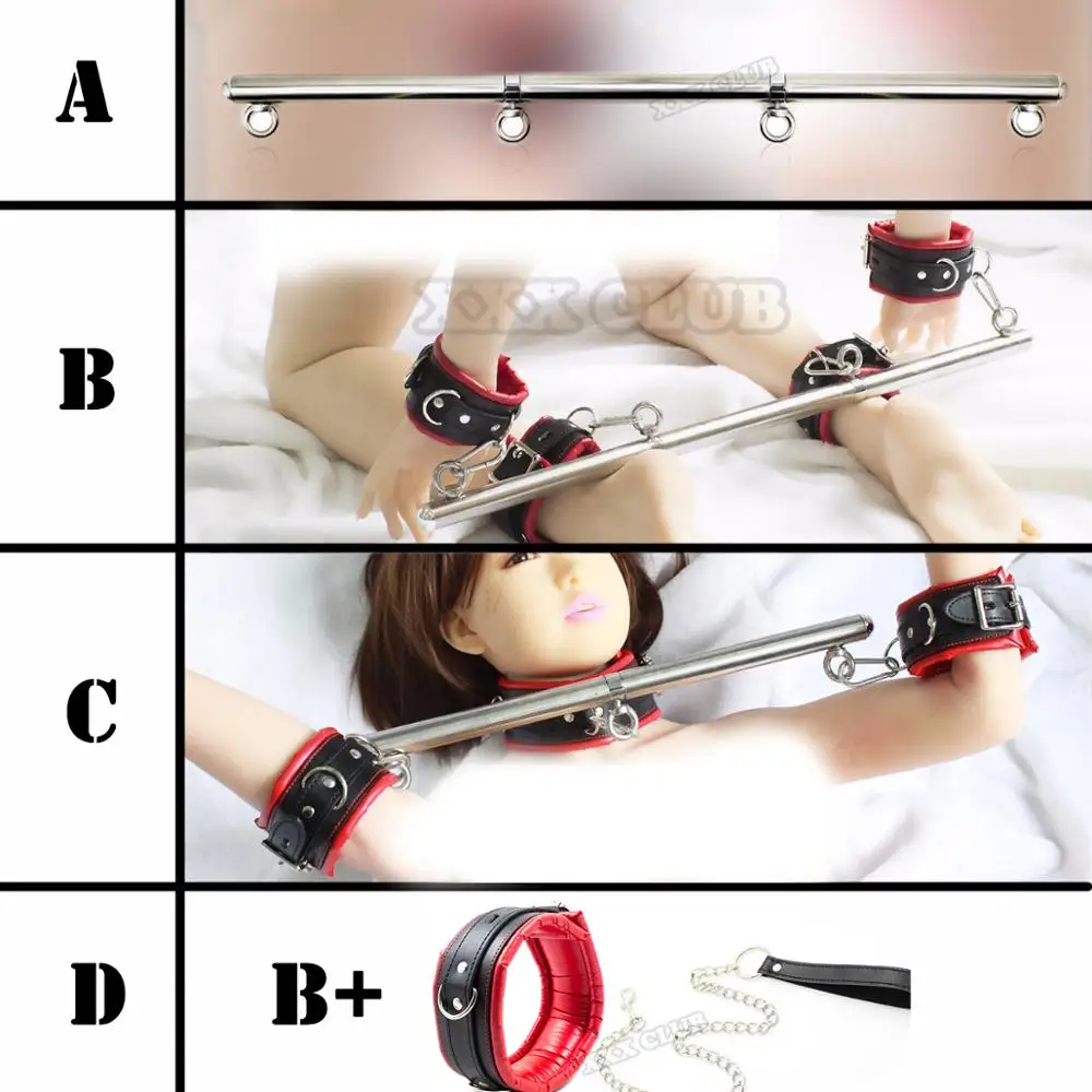 Thierry Stainless Steel Adjustable Spreader Bar Bondage Set Unisex Sex Slave Handcuffs Ankle Cuffs Fetish Restraints Shackles