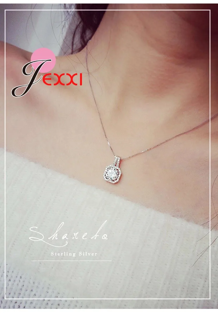 Classic Style 925 Sterling Silver Necklace And Pendants Jewelry For Women Box Chain Luxurious Big CZ Crystal Stone Accessories