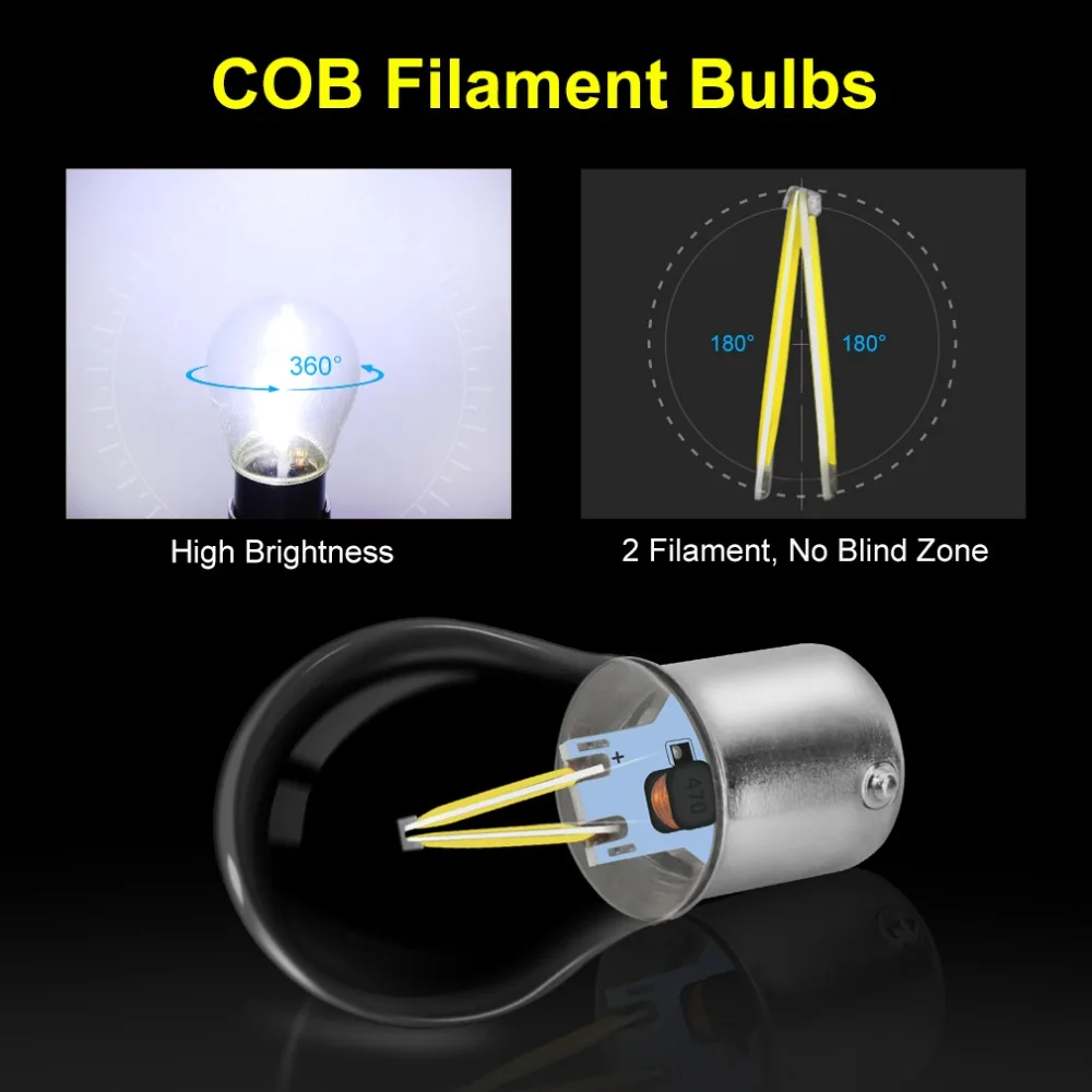 1156 BA15S P21W LED COB Filament 1157 BAY15D P21/5W LED Bulbs Car Lights Turn Signal Brake Tail Stop Lamp Auto White Yellow 12V