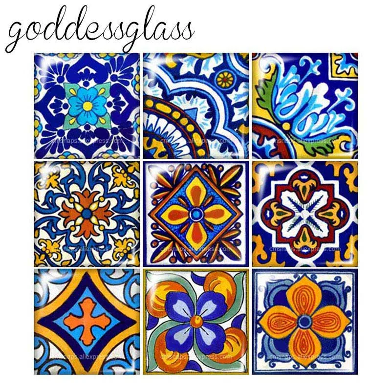 Beauty Colorful flower patterns 10pcs mixed 12mm/20mm/25mm/30mm Square photo glass cabochon demo flat back Making findings