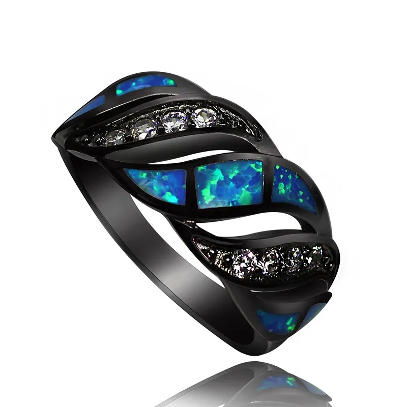 

JLR-145-GDBK New Arrival Real Black Gold Filled Blue Fire Opal Rings Hot Sale Opal Jewelry Wedding Unique Cocktail Ring