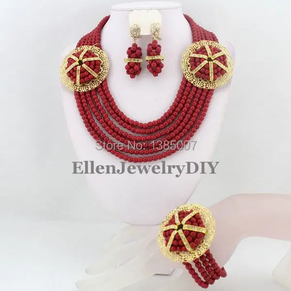 

Wonderful Nigerian Wedding Beads Jewelry Set African Beads Jewelry Necklace Bracelet Earrings Sets TL1432