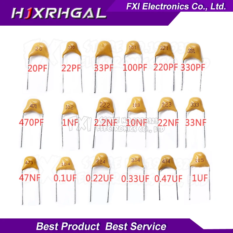 18ValuesX10pcs=180pcs Mono Monolithic Capacitors ,Monolithic Ceramic Capacitor Assortment Kit 20PF-105(1UF) 50V