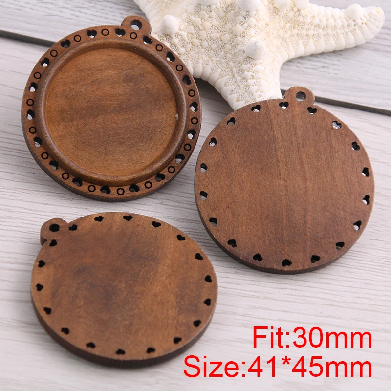 8pcs/lot Fit 30mm Wooden Round Vintage Glass/Cabochon Frame bezel Settings Bezel For DIY Bracelet Hole: approx 2.5mm