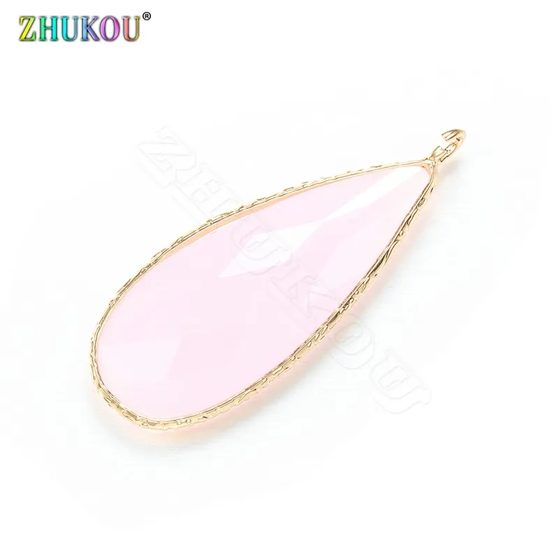 ZHUKOU 15x38mm Gradient Glass Pendant Brass Cubic Zirconia Charms for DIY Necklace Jewelry Making Accessories Model:VD401