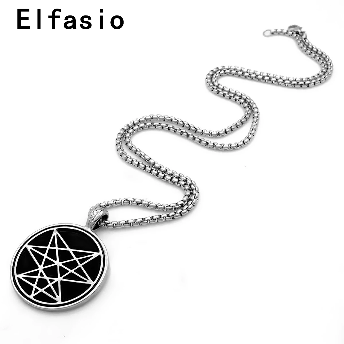 Mens Boys Black Chaos Star Symbol Amulet Pewter Pendant with Stainless steel Chain Wholesale Jewelry P304