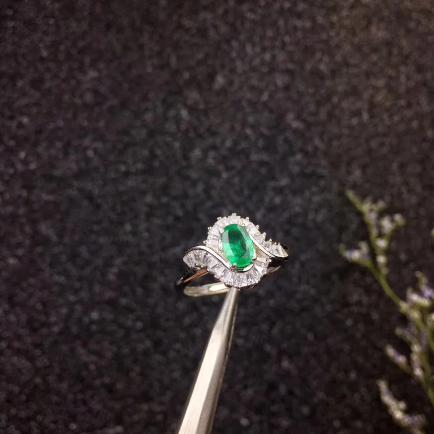 Natural emerald ring 925 silver high quality crystal clean object photo shop promotion price