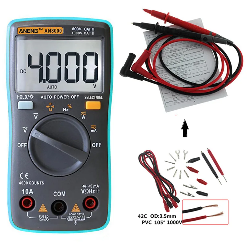 

4000 Counts Portable Digital Multimeter LCD Display Auto Range AC/DC Ohm Ammeter Voltmeter Multimeter Meter With Storage Bag X15