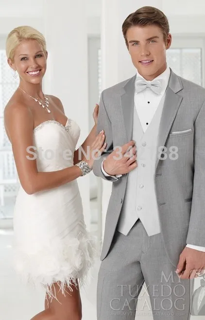 

Best New Custom Made Groom Tuxedos Light Grey Notch Satin Lapel Best man Groomsman Men Wedding/Prom Suits/men's suits/best suitw