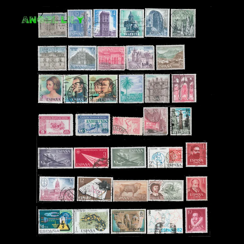 95 PCS All  Postage Stamps With Post Mark From Spain For Collection