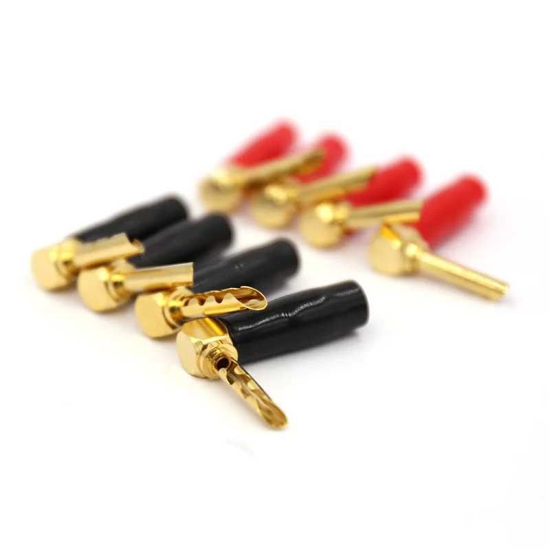 8x Banhado A Ouro L-Tipo 90 Grau Parafuso de Bloqueio Conectores BFA Banana Plug Adapter