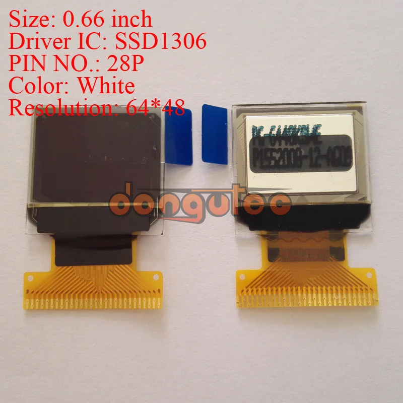 0.66 inch 28PIN White OLED Screen SSD1306 Drive IC 64*48 SPI / I2C / Parallel Interface