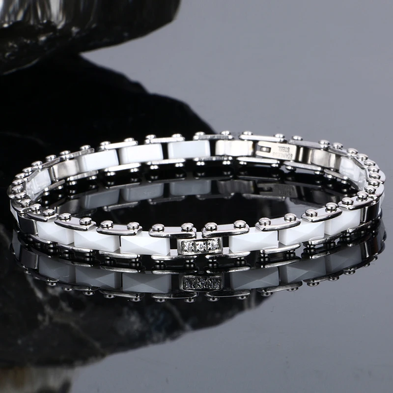 2018 Romantic Design Exquisite Ceramic Bracelet CZ Crystal Stainless Steel Bracelet Wedding Bracelet Girl\'s Banquet Accessory