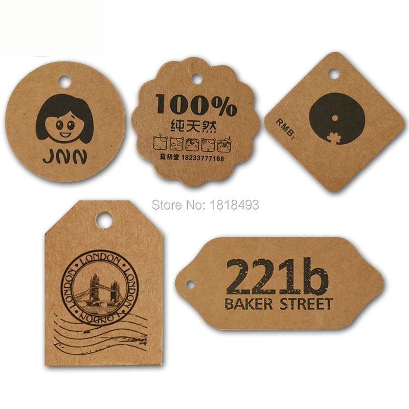 

customize jewelry price tag printing/clothing printed tags/shape cutting labels/decorated tag/earrings retro kraft paper tag