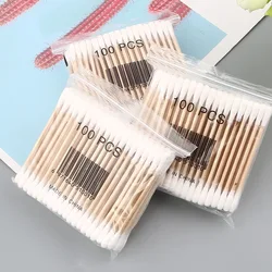 500 stücke Einweg Baumwolle Knospen Baumwolle Tupfer Medizinische Ohr Reinigung Holz Sticks Hygienische Doppel-headed Make-Up Sticks