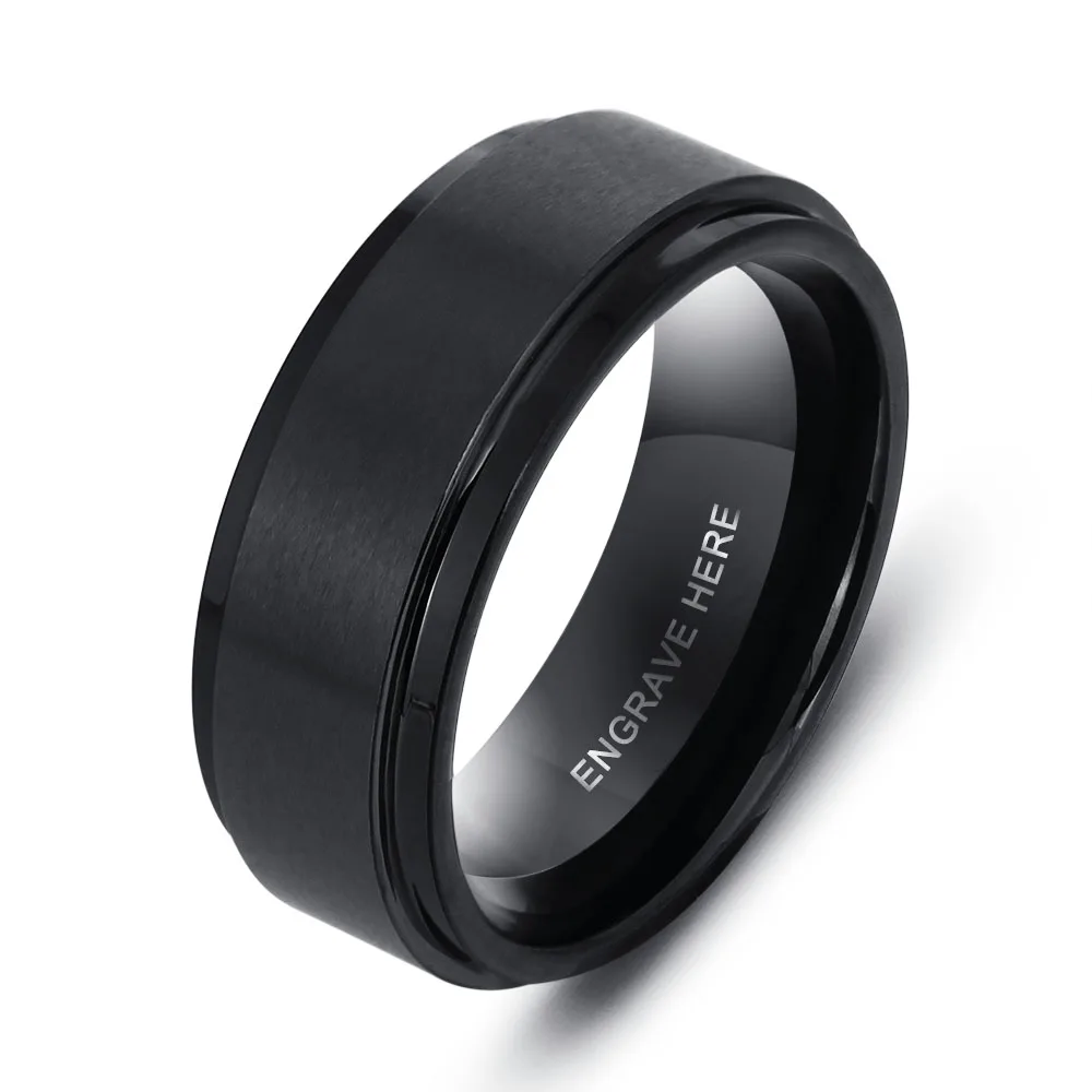 Personalisierte Gravieren Name Ringe für Männer Schwarz Edelstahl Ring Mode Männlichen Schmuck Geschenk für Ehemännern (JewelOra RI103856)