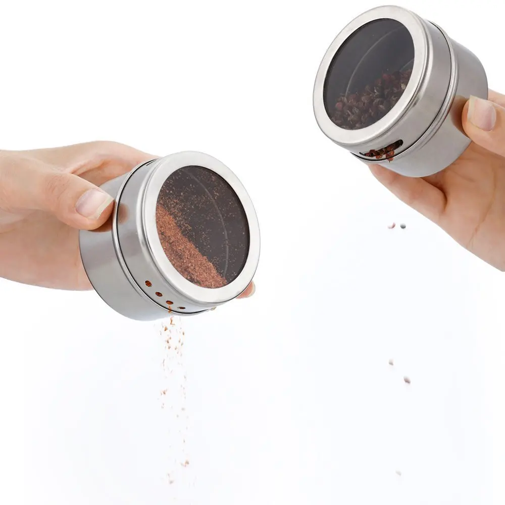 GOUGU Magnetic Spice Jar With Stickers Stainless Steel Spice Tins Pepper Seasoning Sprays Tools