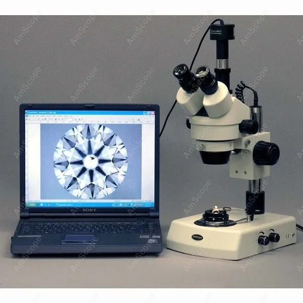 Microscopio estéreo de gema, suministros de AmScope 7X-90X, microscopio estéreo de joyería con doble halógeno