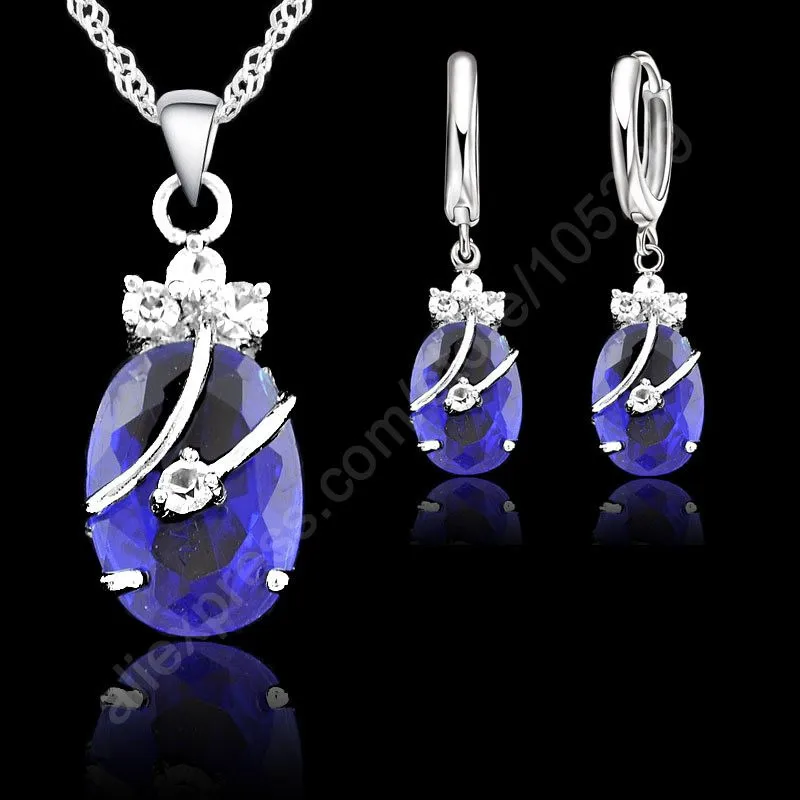 Charming Newest 925 Sterling Silver Women Jewelry Sets Austrian Crystal Waterdrop Pendant Necklace Earrings Wedding Sets