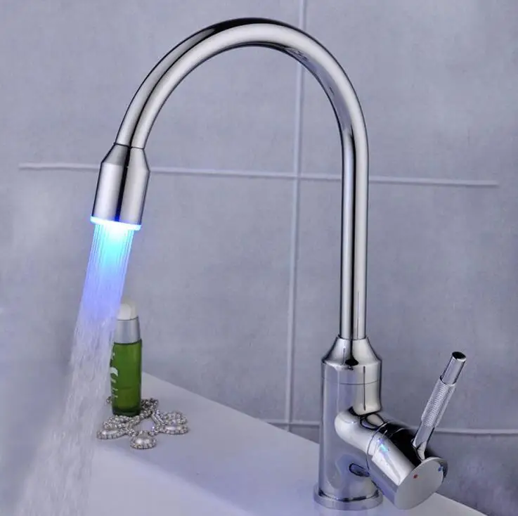 

Bathroom sink basin LED lamp faucet chrome plated, Kitchen faucet mixer hot and cold,Rotated kitchen dish basin faucet pull down