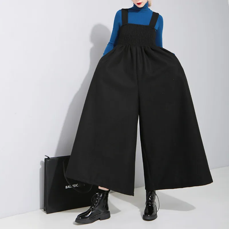 Women\'s Loose Wide Leg Jumpsuit and Romper, Woolen Overalls, Black Pants, Plus Size, Autumn, Winter, New Fashion,2025