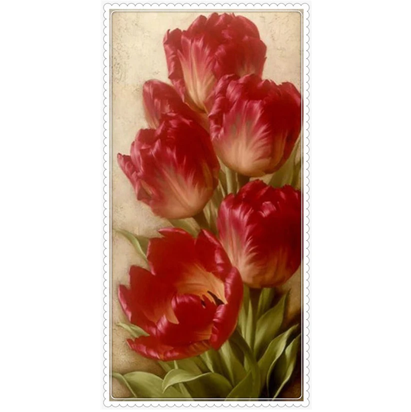 3D DIY Red Tulip 25x50cm Diamond Embroidery Diamond Painting Square Drill Rhinestone Pasted Cross Stitch Crafts Needlework