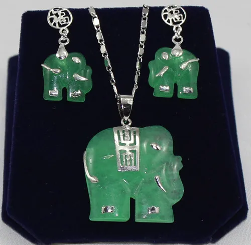 

fashion new design jewelry green jades elephant earrings &pendant