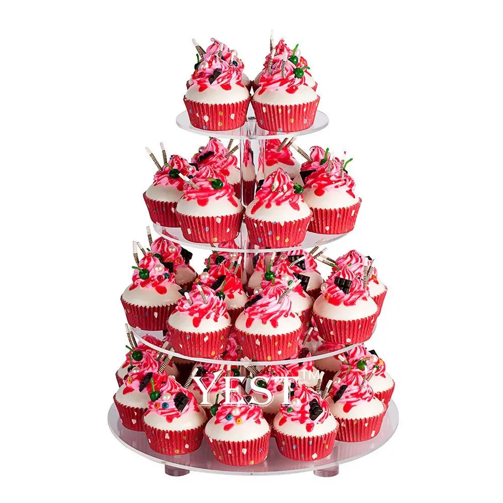 

4 Tier Clear Round Wedding Party Acrylic Cupcake Display Tree Tower Stand 4 Tier Circular Acrylic Cupcake Stand Decoration