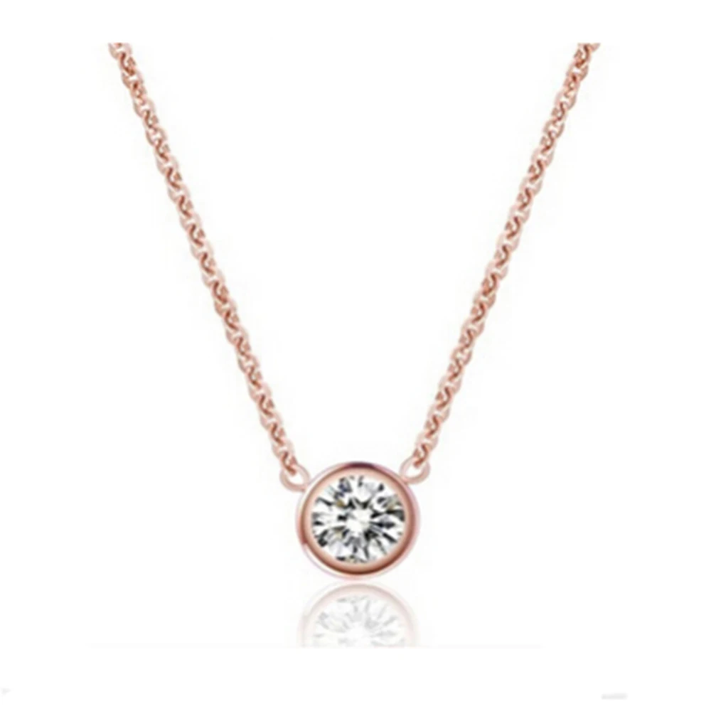 Fashion Jewelry Necklace three colors Stainless Steel Chain Single Clear Crystal For Women Necklace Pendant