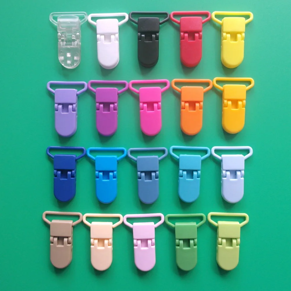 

1000pcs Plastic Baby Pacifier Clip Hot D Shape Plastic Clip Dummy Clip Suspender Clip Holder for 25mm ribbon 20 Colors SUTOYUEN