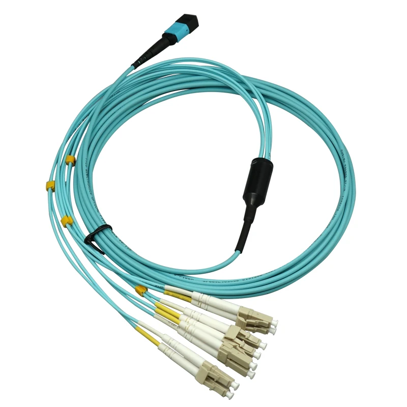 1 Meters Female MPO/MTP -LC OM3 8 Strands 8 Core LC Multi-mode Fiber Optical Cable for QSFP+SR Module Type-B AQUA 50/125um